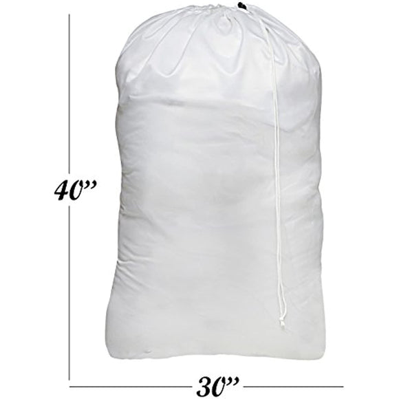 Nylon Laundry Bag - Locking Drawstring Closure and Machine Washable. These Large Bags will Fit a Laundry Basket or Hamper and Strong Enough to Carry up to Three Loads of Clothes. (White)