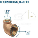 Supply Giant CSSM1124 1-1/2 in. x 1-1/4 in. Lead Free 90-Degree Reducing Elbow with Female Threaded Ends, Brass Construction, Higher Corrosion Resistance Economical & Easy to Install, 5