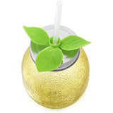 Set of 8 Yellow Lemon Shape Glass Sipper With Metal Lids & Plastic Straws (13.5 Oz)