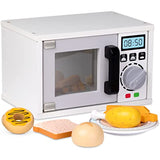 Play Brainy Pretend Toy Microwave for Kids with Rotating Turnable, 11 Pc. Set, Fun and Interactive Wooden Early Learning Kitchen Accessories Playset for Girls and Boys 3+