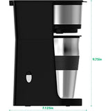 Vremi Single Cup Coffee Maker - Includes 14 Ounce Travel Coffee Mug and Reusable Filter - Personal 1 Cup Drip Coffee Maker to Brew Ground Beans - Black and Silver Single Serve One Cup Coffee Dripper