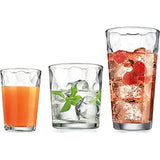 Drinking Glasses Set of 18 Clear Glass Cups - 6 Highball Glasses 17oz, 6 Rocks Glasses 13oz, 6 DOF Glasses 7oz, Bubble Design Glassware Set for Water, Juice, Wine, Cocktails, & Beer Glasses.