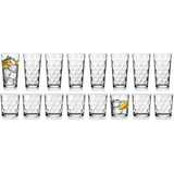 Drinking Glasses Set Of 16 - By Home Essentials & Beyond - 8 Highball Glasses (17 oz.), 8 Rocks Whiskey Glass cups (13 oz.), Inner Circular Lensed Kitchen Glass Cups for Water, Juice and Cocktails.