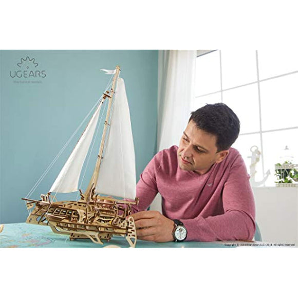 UGEARS 3D Puzzles for Adults Trimaran Merihobus - Wooden Mechanical Models Construction Craft Kits for Adults