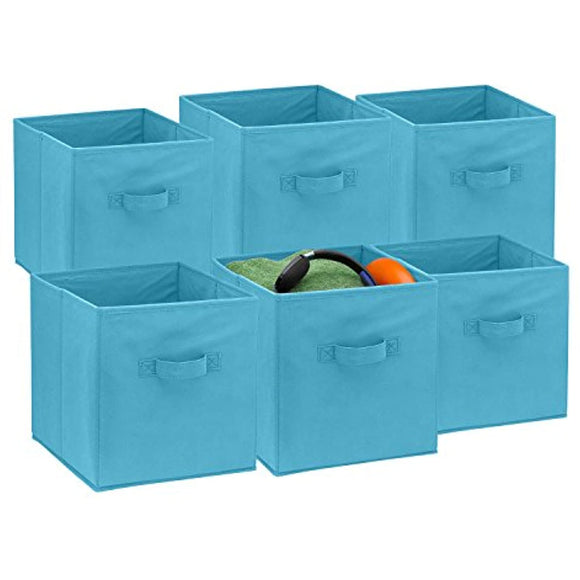 Foldable Cube Storage Bins - 6 Pack - These Decorative Fabric Storage Cubes are Collapsible and Great Organizer for Shelf, Closet or Underbed. Convenient for Clothes or Kids Toy Storage (Light Blue)