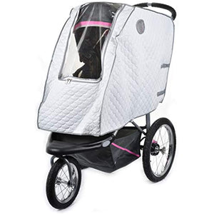 Baby Stroller Rain Cover - Provides Extra Warmth and Shields your Child from Wind and Rain. Universal Size, Mesh Material for Ventilation and Reflective Trimming for Night Visibility. (White, Quilted)