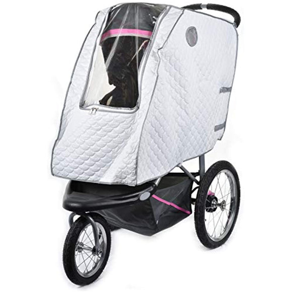 Baby Stroller Rain Cover - Provides Extra Warmth and Shields your Child from Wind and Rain. Universal Size, Mesh Material for Ventilation and Reflective Trimming for Night Visibility. (White, Quilted)