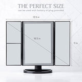 Makeup Mirror with Lights � Natural Soft Light, Adjust Brightness, 3X Magnification, USB or Battery Power, Tri-Fold and Rotation Design for Comfortable Viewing Angle. (Black)