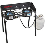 Camp Chef Explorer, Two Burner Stove, Two 30,000 BTU's cast-aluminum burners, Cooking Dimensions: 14 in. x 32 in