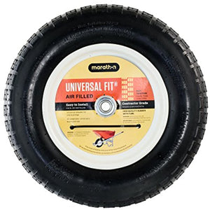 Marathon 20265 Universal Fit Pneumatic (Air-Filled) Wheelbarrow Tire 3" Centered Hub 5/8" Nylon Bushing with Spacer Kit Included