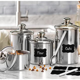 Set of 4 AIRTIGHT STAINLESS STEEL CANISTER SET for Kitchen Counter with GLASS LIDS + MARKER, LABELS, & SCOOP, Kitchen Canisters Ideal for Coffee, Flour, Sugar, Candy, Spices, Food Storage Cookie Jar