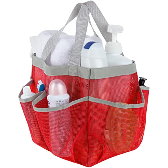 7 Pocket Shower Caddy Tote, Red - Keep your shower essentials within easy reach. Shower caddies are perfect for college dorms, gym, shower, swimming and travel. Mesh allows water to drain easily.