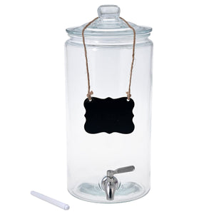 2 Gallon Beverage Beverage Serveware with Stainless Steel Spigot + Marker & Chalkboard 100% Leakproof Glass Drink Dispenser for Parties with Spout, Airtight Beverage Dispenser for Water Juice Laundry