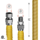 Highcraft GUHDZD3436Q 36" Flexible Yellow Epoxy Coated Gas Line Connector with 1" O.D. and 3/4'' FIP x 3/4'' MIP Fittings, Stainless Steel
