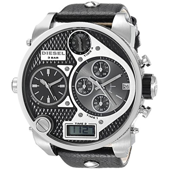 Diesel Men's DZ7125 Black SBA Oversized Dual-Display Stainless Steel Watch