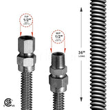 Highcraft GUHD-TT38-36D Gas Line Hose 1/2'' O.D. x 36'' Length with 0.5 in. FIP x MIP Fitting, Uncoated Stainless Steel Flexible Connector, 36 Inch