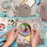 PICKME's D.I.Y Vintage Scrapbook Kits for Adults & Kids, Hardcover Fold-Out Scrapbook Album Including Stationery Set with Gold Embossed Stickers, Ribbons & Journaling Supplies. (8.5" x 6", 75Pc)