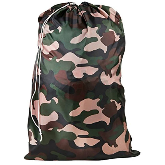 Nylon Laundry Bag - Locking Drawstring Closure and Machine Washable. These Large Bags will Fit a Laundry Basket or Hamper and Strong Enough to Carry up to Three Loads of Clothes. (Camouflage)
