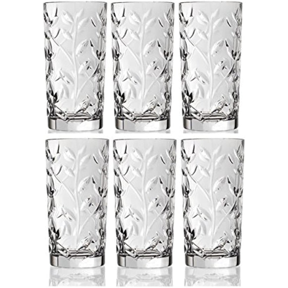 Crystal Highball Glasses [Set of 6] Drinking Glasses for Water, Juice, Beer,