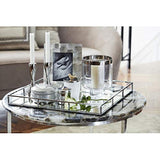 Le'raze Beautiful Stainless Steel Mirrored Tray with Side Rails, Elegant Square Vanity Mirror Tray with Side Bars, Makes A Great Bling Gift 16 Inch