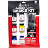 Angelus Leather Paint Kit- Basics Starter Kit Includes 5 Paints, Preparer Deglazer, & 5 Piece Paint Brush Set