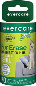 Evercare Pet Fur Erase Extreme Stick Plus 70 Sheet Lint Roller Refill, Green
