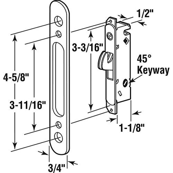 Slide-Co 153554 Glass Door Mortise Latch with Adapter