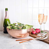 Elegant Copper Hammered Salad Bowl with 2 Serving Utensils - Complete With Matching Oversized Spoon and Fork - Use as a Salad Bowl, Fruit Bowl or Even For Pasta - Vegetable Bowls,