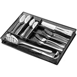 Flatware Drawer Organizer - Slip Resistant Kitchen Tray with 6 Sections to Neatly Arrange Cutlery and Serving Utensils. Also Great to Keep Your Desk Drawer and Office Supplies Well Organized (Black)