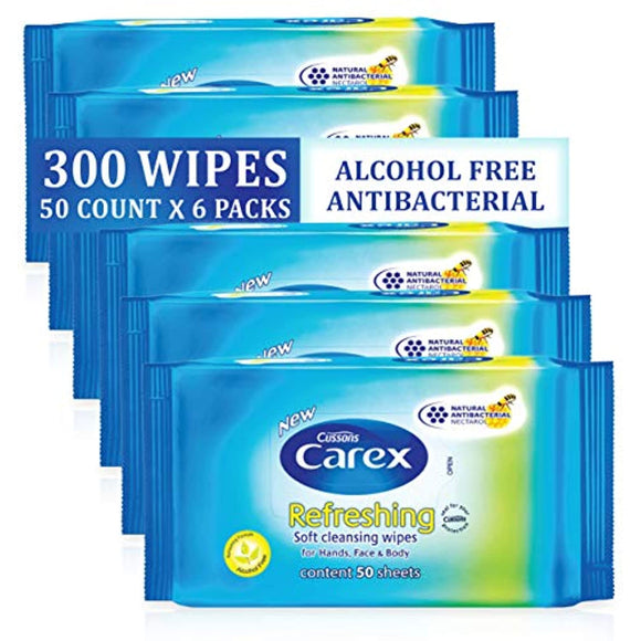 Cussons Carex - Alcohol Free - Refreshing Soft Cleansing Wipes for Hands Face &