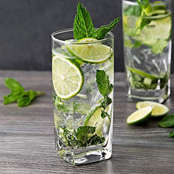 Attractive Highball Glasses [Set of 12] Drinking Glasses for Water, Juice, Beer, Wine, Whiskey, and Cocktails - 16 oz Square Base with Rounded Top