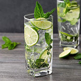 Attractive Highball Glasses [Set of 12] Drinking Glasses for Water, Juice, Beer, Wine, Whiskey, and Cocktails - 16 oz Square Base with Rounded Top