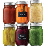 16oz Glass Mason Jars with lids Set of 6- wide mouth - Airtight Band + Marker & Labels - Canning Jars with Lids, Ideal for candle jars, Spice Jars, Wedding Favors, Meal Prep, Jelly Jar, Jam, Honey,