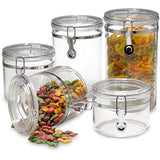 Durable 5pc Airtight Clear Canister Set with Clamp Lids + Marker & Labels, Bulk Food Storage Containers for Kitchen Pantry, Tea, Sugar, Coffee, Candy, Flour, Dry Goods, Pasta, Rice, Spices, & Herbs