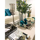 Le'raze Beautiful Stainless Steel Mirrored Tray with Side Rails, Elegant Square Vanity Mirror Tray with Side Bars, Makes A Great Bling Gift 16 Inch