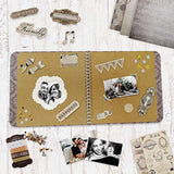 PICKME's D.I.Y Vintage Scrapbook Kits for Adults & Kids, Hardcover Coil-Bound Scrapbook Album Including Stationery Set with Gold Embossed Stickers, Ribbons & Journaling Supplies. (7.5" x 8", 100Pc)
