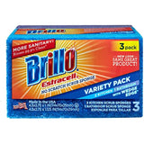 Brillo Estracell Sponges, Premium Long Lasting, Kitchen & Bathroom with Wedge Edge Variety Pack (Variety, 3 Count (Pack of 1))