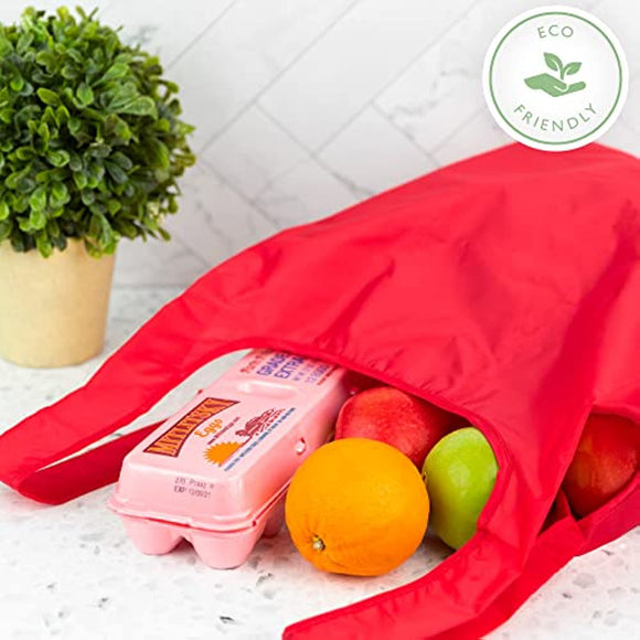 Ripstop Reusable Grocery Shopping Bag - Replace Paper and Plastic Bags with Large, Strong Eco Friendly Bags. Turns into a Carrying Pouch when Folded into Its Own Pocket. (COLORS | 10-PACK)