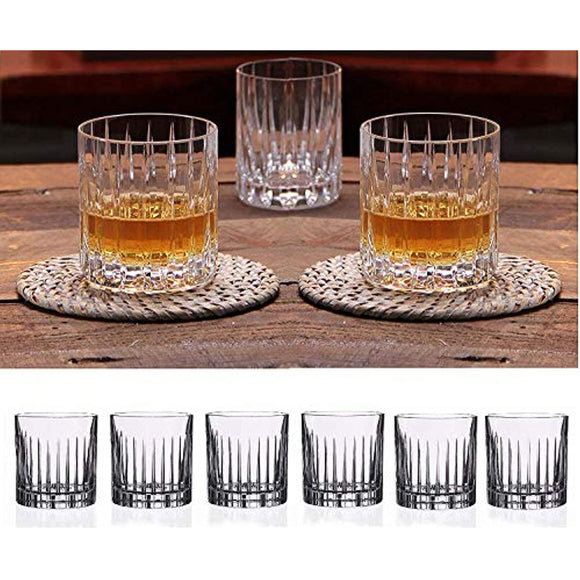 Double Old Fashioned Crystal Glasses, Set of 6 Whiskey Glasses, Perfect for Serving Scotch, Cocktails, or Mixed Drinks. (New York) pattern
