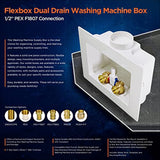 Highcraft TC200-Q Washing Machine Outlet Box Dual Drain Assembled with 1/2'' PEX B Valves White ABS, Barb