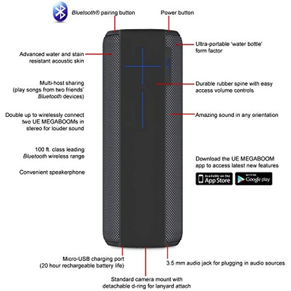 Ultimate Ears MEGABOOM (2015) Portable Waterproof & Shockproof Bluetooth Speaker - Charcoal