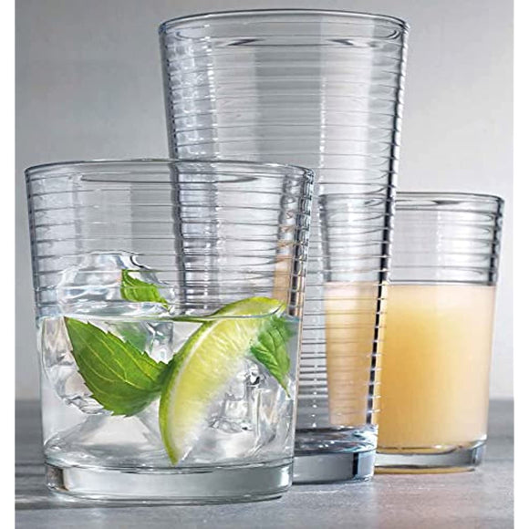 Durable Drinking Glasses [Set of 18] - Glassware Set Includes 6-17oz Highball Glasses, 6-13oz Rocks Glasses, 6-7oz Juice Glasses | Heavy Base Glass Cups for Water, Juice, Beer, Wine, and Cocktails