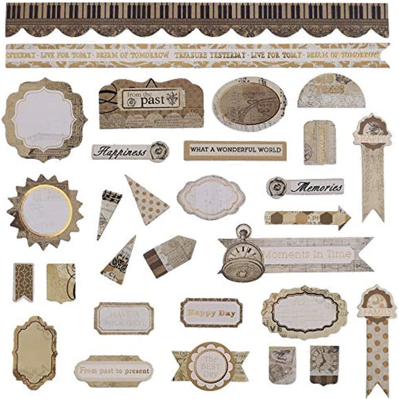 PICKME's D.I.Y Vintage Scrapbook Kits for Adults & Kids, Hardcover Fold-Out Scrapbook Album Including Stationery Set with Gold Embossed Stickers, Ribbons & Journaling Supplies. (8.5