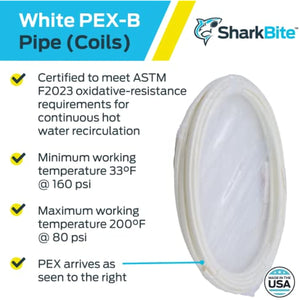 SharkBite 1/4 Inch x 50 Feet White PEX-B, PEX Pipe Flexible Water Tubing for Plumbing, U850W50
