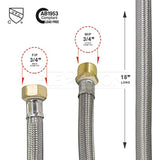 Flextron FTWC-B34-18B 18" Long Braided Connector for Water Heater with 3/4" FIP nad 3/4" MIP Ends, Stainless Steel