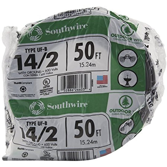 Southwire 13054222 14/2WG UF Wire 50-Foot