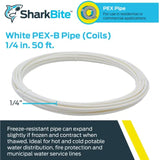 SharkBite 1/4 Inch x 50 Feet White PEX-B, PEX Pipe Flexible Water Tubing for Plumbing, U850W50