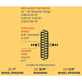 Marathon 20265 Universal Fit Pneumatic (Air-Filled) Wheelbarrow Tire 3" Centered Hub 5/8" Nylon Bushing with Spacer Kit Included