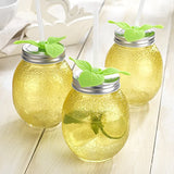 Set of 8 Yellow Lemon Shape Glass Sipper With Metal Lids & Plastic Straws (13.5 Oz)