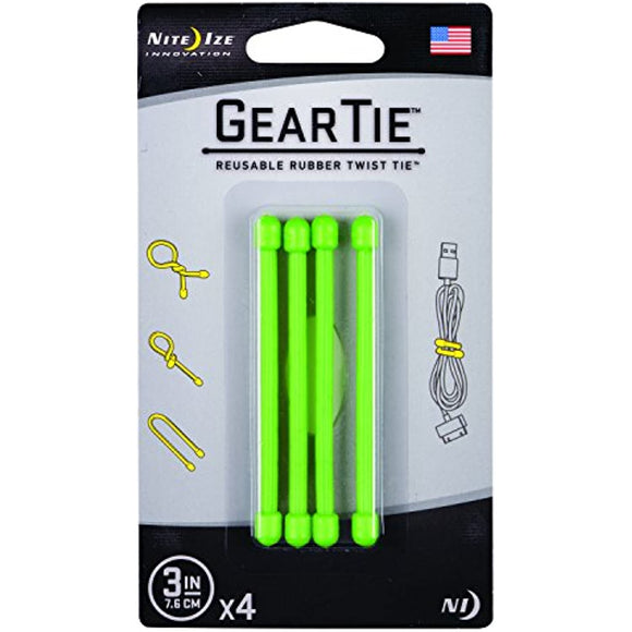 Nite Ize Original Gear Tie, Reusable Rubber Twist Tie, 3-Inch, Lime Green, 4